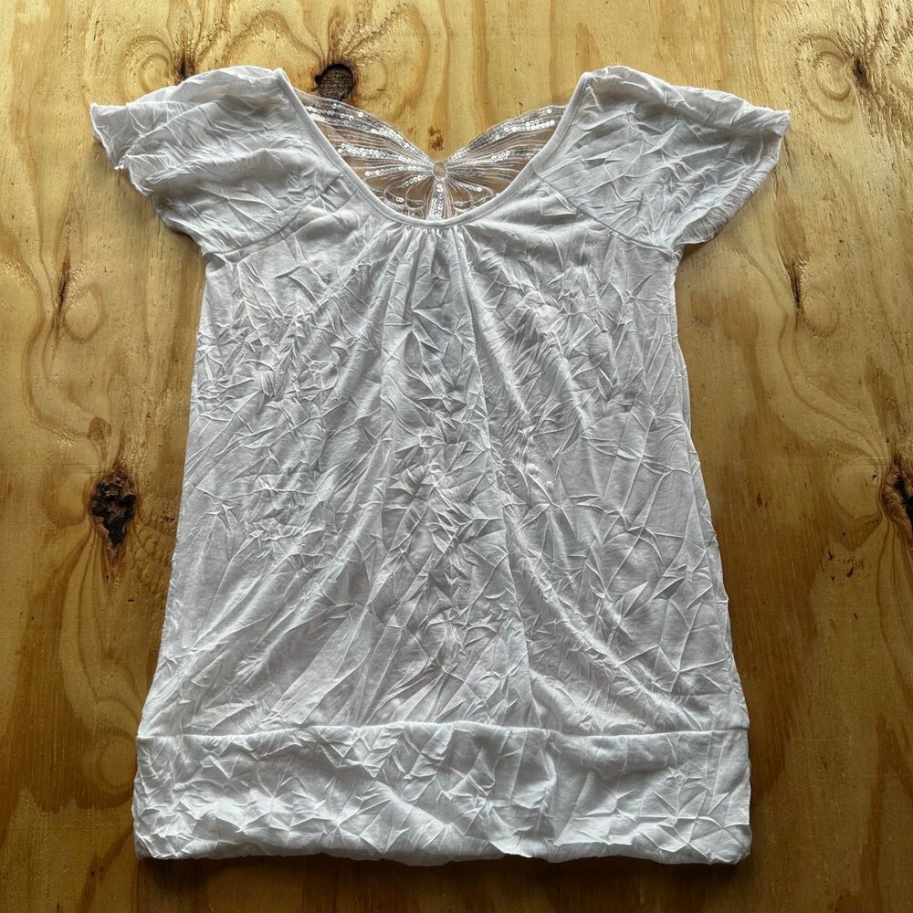 Bobbie Brooks White Sequin Butterfly Crinkle Blouse - 1X